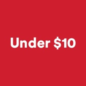 Red circle with "Under $10" printed on top